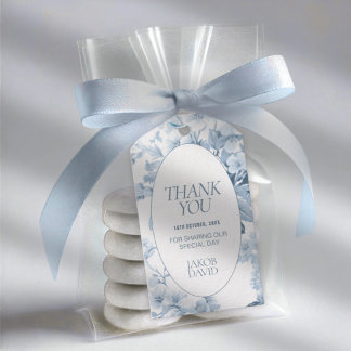 Danke Favor Tag, Blau Toile De Jouy Geschenkanhänger