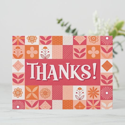 Danke! Floral Patchwork Flat Grußkarte (Stehend Vorderseite)