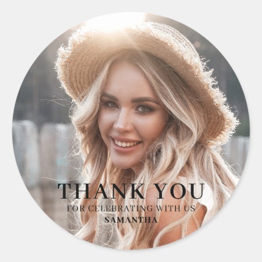 Danke Foto Abschluss Runder Aufkleber (Vorderseite)