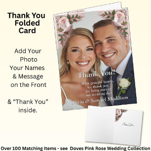 Danke - Foto auf rosa Rosen und Tauben Hochzeit