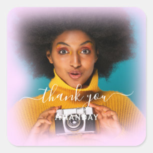 Danke Foto  Foto Rosa Abschluss  Braut Sweet16 Quadratischer Aufkleber