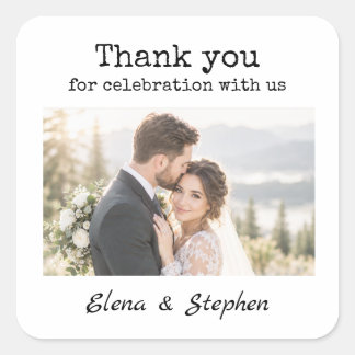 Danke Foto Hochzeitsaufkleber Quadratischer Aufkleber