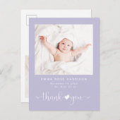 Danke Foto Lila Girl Birth Ankündigungspostkarte (Vorne/Hinten)