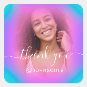 Danke Foto Neon Hologramm Rosa Braut Sweet16th Quadratischer Aufkleber