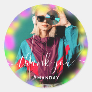 Danke Foto Neon Pink DJ Party Musik Produktions CD Runder Aufkleber