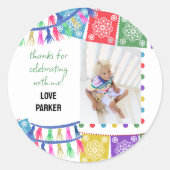 Danke Foto Papel Picado Fiesta Gastgeschenk Runder Aufkleber (Vorderseite)