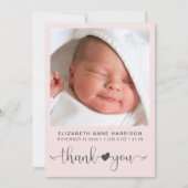 Danke Foto Pink Birth Ankündigung (Vorderseite)