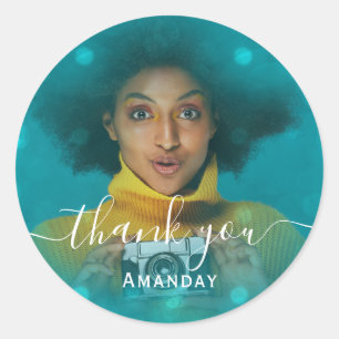 Danke Foto Rosa Geburtstagsfeier Mädchen Türkis Runder Aufkleber