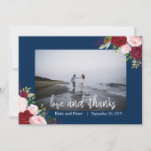 Danke Foto Wedding Floral Navy Burgundy (Vorderseite)