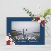 Danke Foto Wedding Floral Navy Burgundy (Stehend Vorderseite)