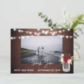 Danke Foto Wedding Wood Burgundy Mason Jar (Stehend Vorderseite)