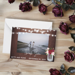 Danke Foto Wedding Wood Burgundy Mason Jar Mitteilungskarte