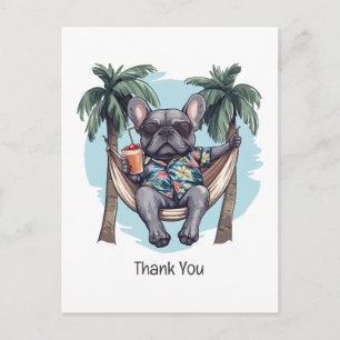 Danke Französische Bulldogge in hawaiianischem Obe Postkarte