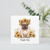 Danke, French Bulldog Sunflores Dankeskarte (Stehend Vorderseite)