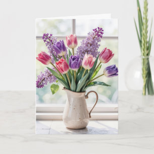 Danke Frühling Flieder und Tulpenstrauß Karte