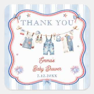 Danke für das All American Boy Baby Shower Quadratischer Aufkleber