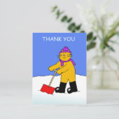 Danke für das Clearing von Schnee-Cartoon-Cat Postkarte (Stehend Vorderseite)