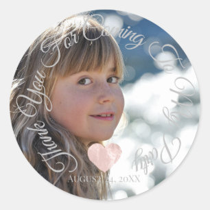 Danke für das Kommen Party Datum Foto Herz Runder Aufkleber