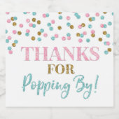 Danke für das Poppen von Gold Pink Blue Confetti Schaumweinetikett (Einzelnes Label)