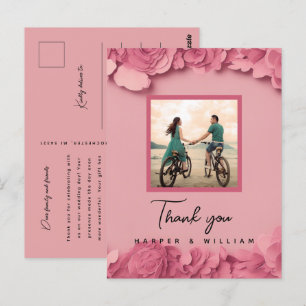 Danke für das rosa florale Hochzeitsfoto Postkarte