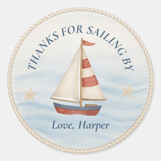 Danke für das Segelby | Nautic Blue Sailboat Runder Aufkleber (Vorderseite)