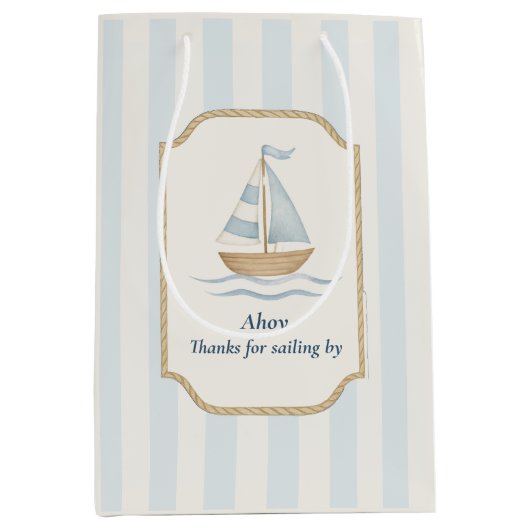 Danke für das Segelby | Pastel Blue Sailboat Mittlere Geschenktüte (Vorderseite)