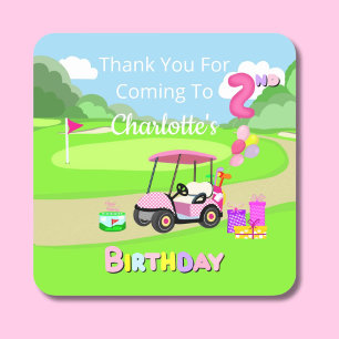 Danke für den 2. Geburtstag Polka Dot Pink Mädchen Quadratischer Aufkleber