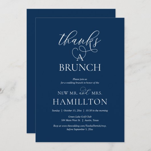 Danke für den Brunch, Post Wedding Elopement Party Einladung (Vorne/Hinten)