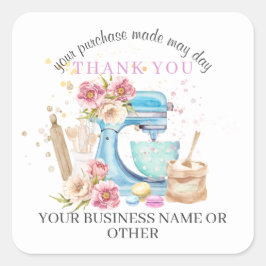 Danke für den Kauf, kleine Bäckerei Geschäft. Quadratischer Aufkleber