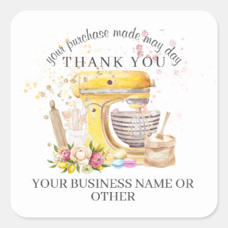 Danke für den Kauf, kleine Bäckerei Geschäft. Quadratischer Aufkleber