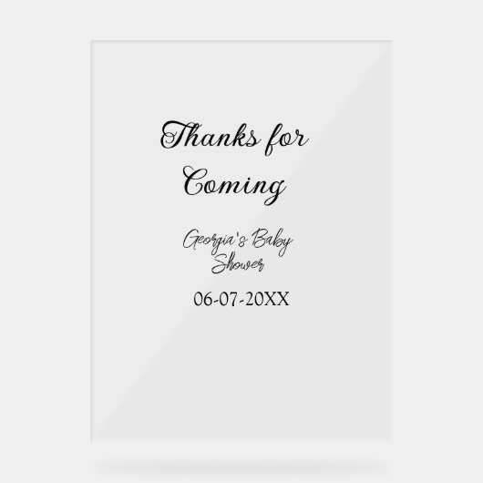 Danke für die Ankunft der Babydusche moderne einfa Acrylschild (Vorderseite)