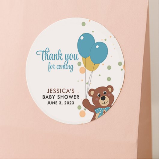 Danke für die Bear Cub Baby Boy Blue Dusche Runder Aufkleber