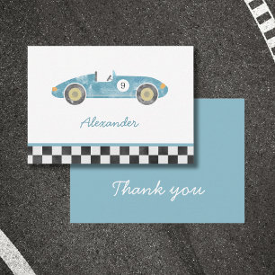 Danke für die blaue Rennwagen-Geburtstagsgrüße Mitteilungskarte