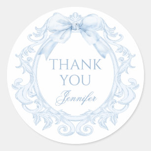 Danke für die Blaue Toile-Bogen-Rahmen-Baby-Junge- Runder Aufkleber