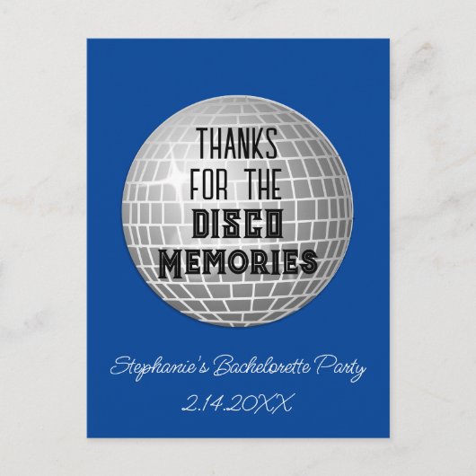 Danke für die Disco-Erinnerungen Bachelorette Viel Postkarte (Vorderseite)