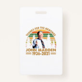 Danke für die Erinnerungen John Madden 1936 2021 Ausweis (Rückseite)