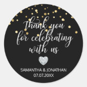 DANKE für die Feier der BLACK Gold Wedding Runder Aufkleber (Vorderseite)