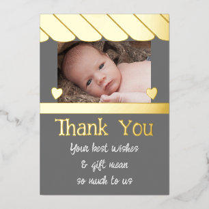 Danke für die Geschenke für die neue Baby-Graue-Fo Folieneinladung