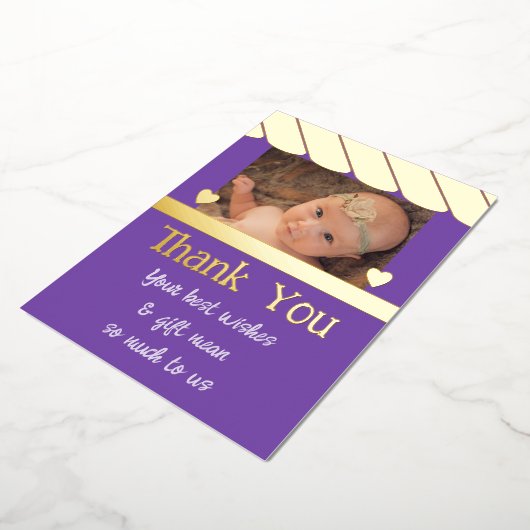 Danke für die Geschenke für die neue Baby lila Fol Folieneinladung (Gedreht)