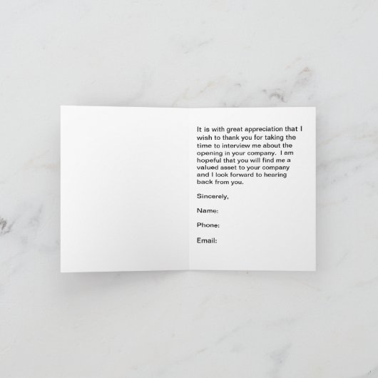 Danke für die Interviewanmerkungskarte (Innenseite)