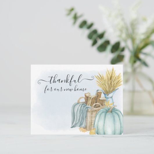 Danke für die neue Zuhause Rustic Pumpkin Moving Ankündigungspostkarte (Stehend Vorderseite)