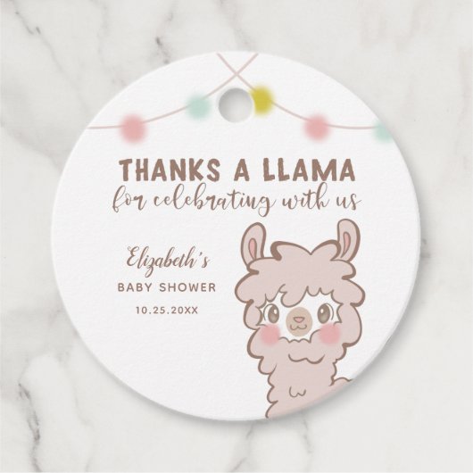 Danke für die Niedliche Babydusche von Llama Geschenkanhänger (Vorderseite)