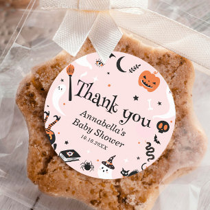 Danke für die rosa Geister-Halloween-Baby-Party Runder Aufkleber