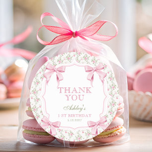 Danke für die rosa Schleife Floral Coquette zum 1. Runder Aufkleber
