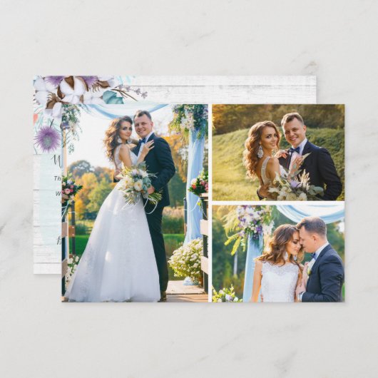 Danke für die Southern Cotton 3-Foto Wedding Card Einladung (Vorne/Hinten)