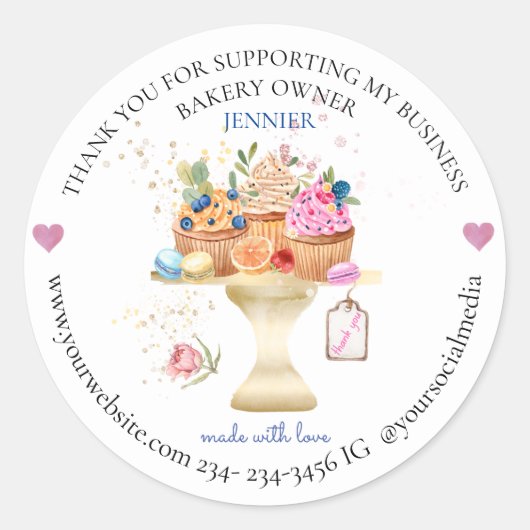 Danke für die unterstützende kleine Bäckerei. Runder Aufkleber (Vorderseite)