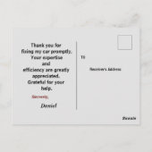 Danke für einen Mechaniker Postkarte (Rückseite)