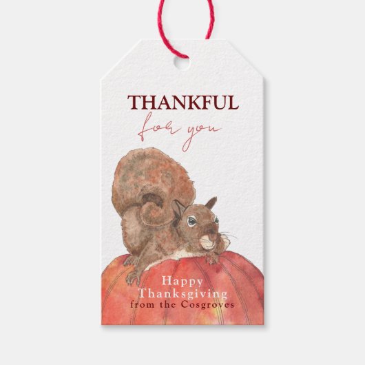 Danke für Ihr Eichhörnchen auf Pumpkin-Erntedank Geschenkanhänger (Vorderseite)