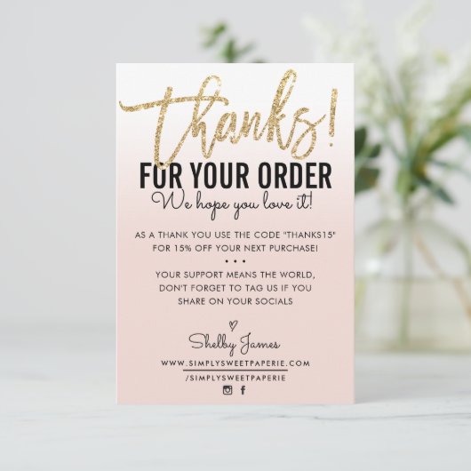 DANKE FÜR IHRE BESTELLUNG Fügen Sie goldene ombre (Stehend Vorderseite)