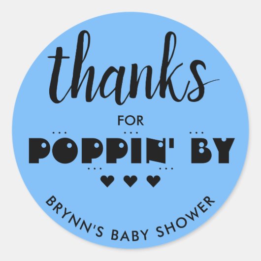 Danke für Poppin' By Baby Shower Popcorn Blue Runder Aufkleber (Vorderseite)